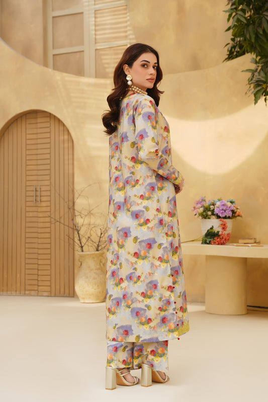 GULRANG – Ivory Multi Pastel Floral Premium Cotton 2-Piece Set