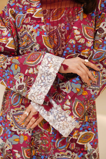 RANGREZ – Wine Multicolor Printed 2-Piece Semi-Formal Cotton Set