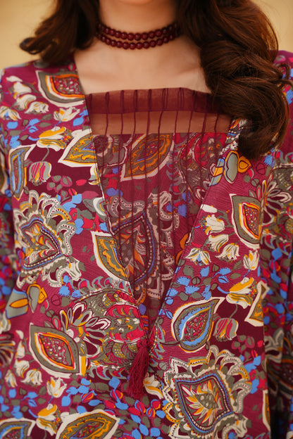 RANGREZ – Wine Multicolor Printed 2-Piece Semi-Formal Cotton Set