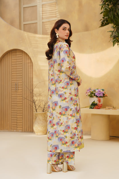 GULRANG – Ivory Multi Pastel Floral Premium Cotton 2-Piece Set
