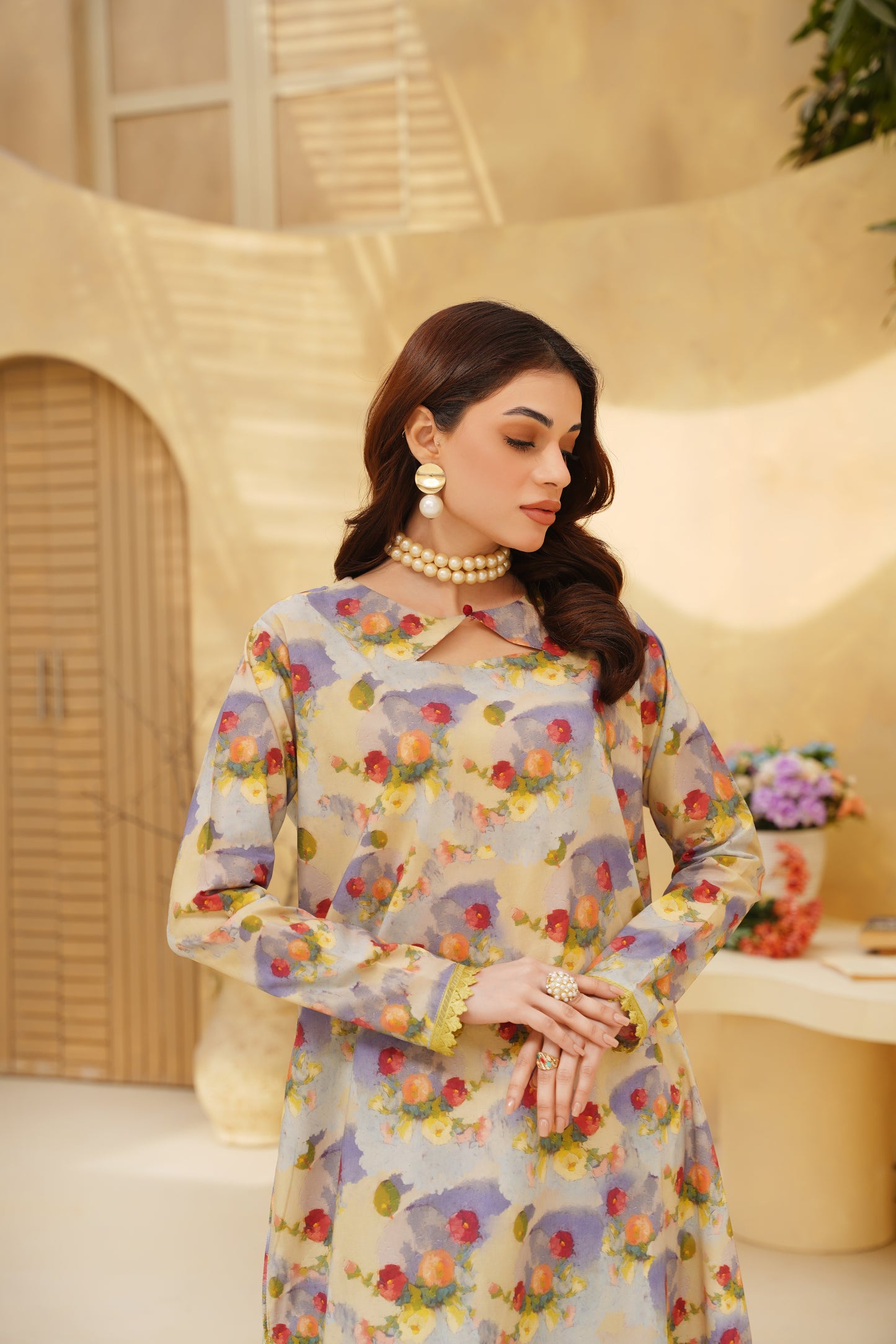 GULRANG – Ivory Multi Pastel Floral Premium Cotton 2-Piece Set