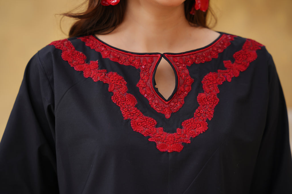 MIDNIGHT BALOOM – Black Premium Cotton Embroidered 2-Piece Set