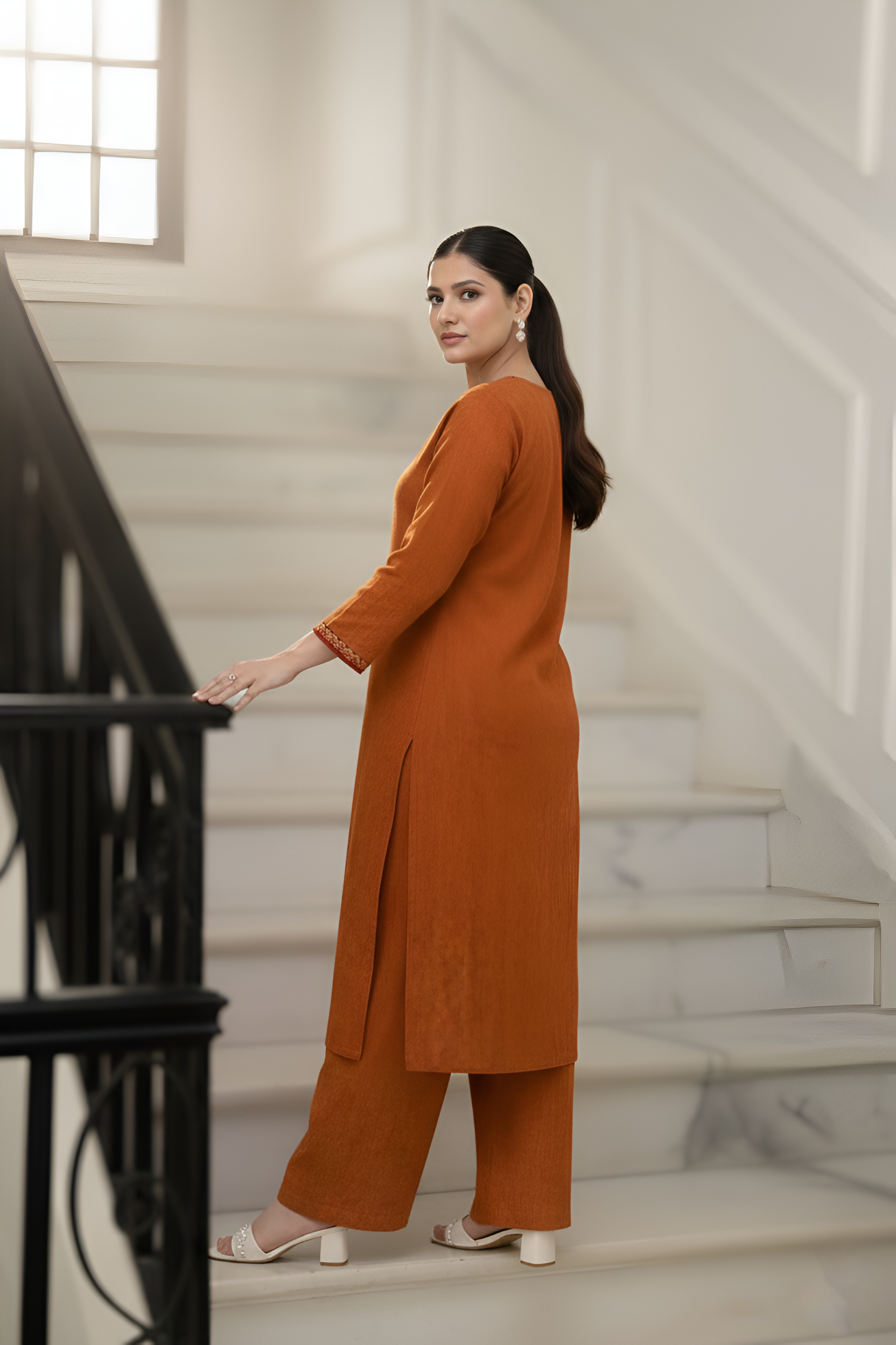 Rusty Wood Embroidered 2-Piece Suit for Women | Top and Bottom