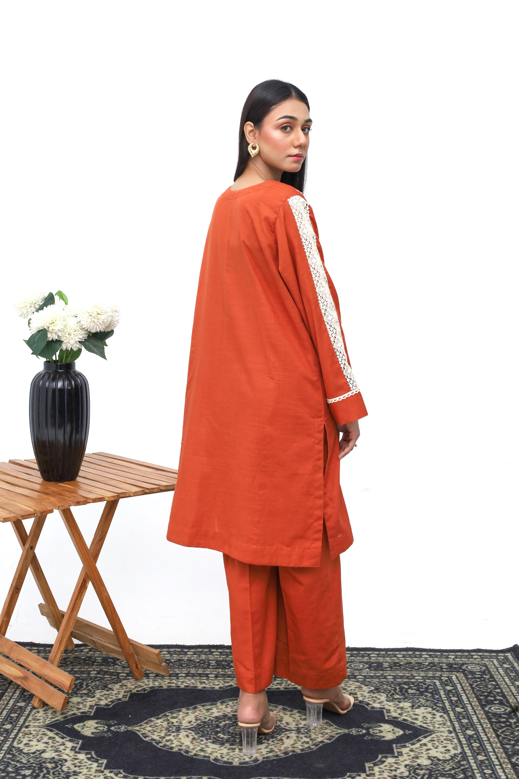 Rust Orange Khaddar 2-Piece Set | Top and Bottom