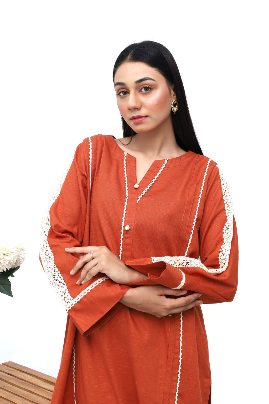 Rust Orange Khaddar 2-Piece Set | Top and Bottom