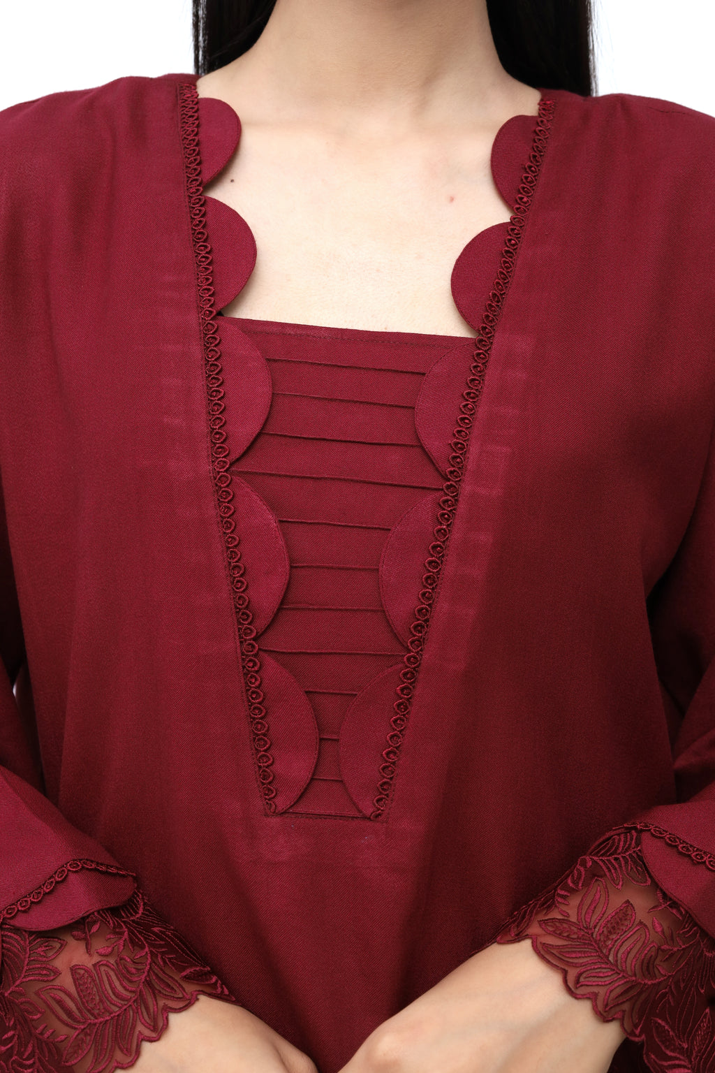 Maroon Dhanak 2-Piece Casual Set | Top and Bottom