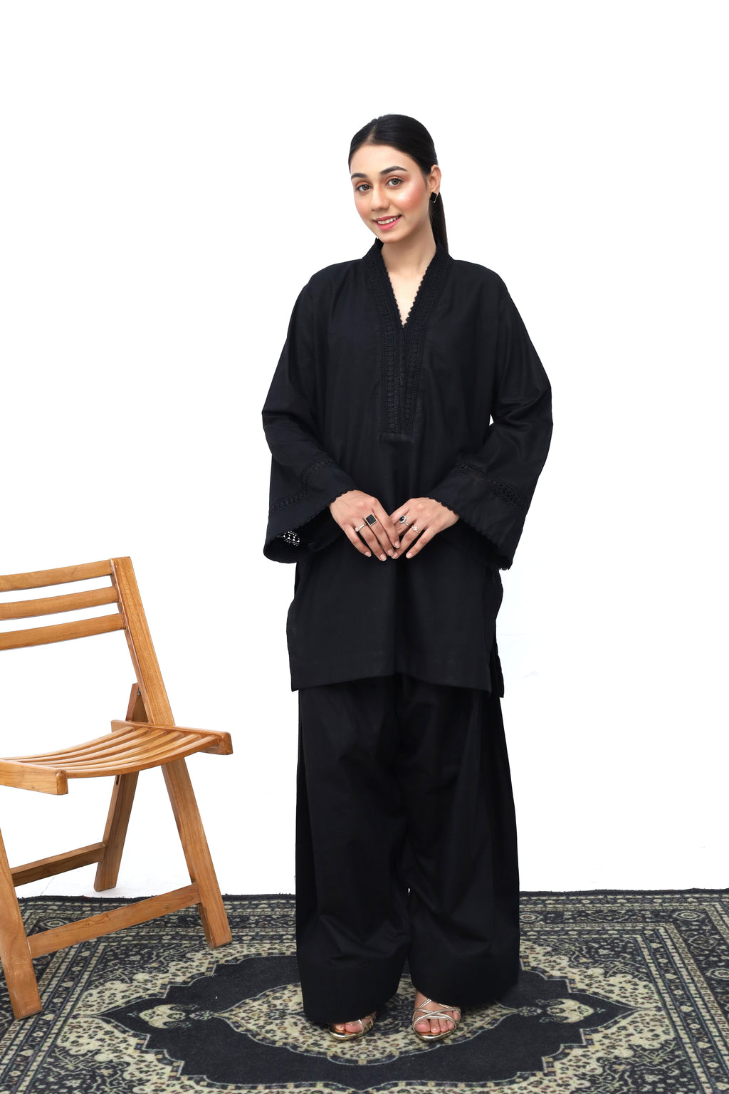 Women Black 2-Piece Winter Cotton | Top and Bottom