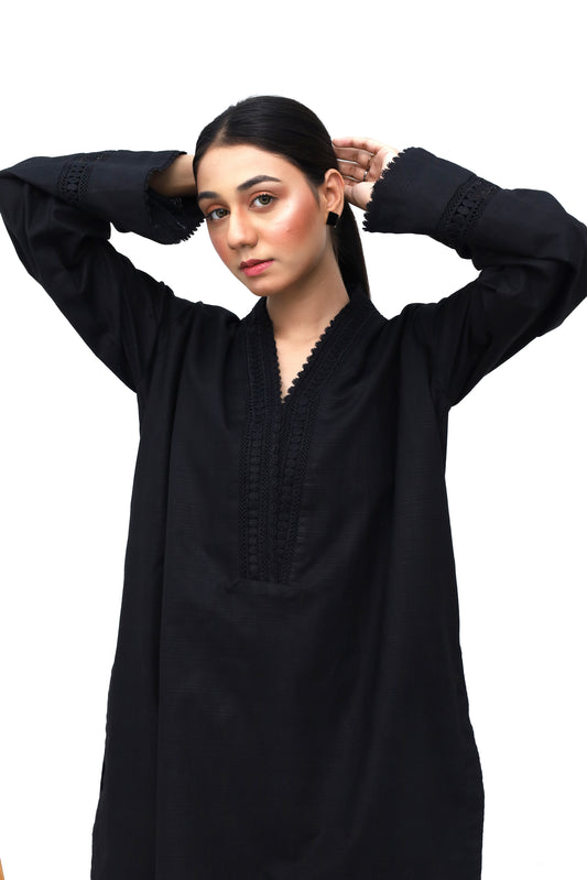 Women Black 2-Piece Winter Cotton | Top and Bottom