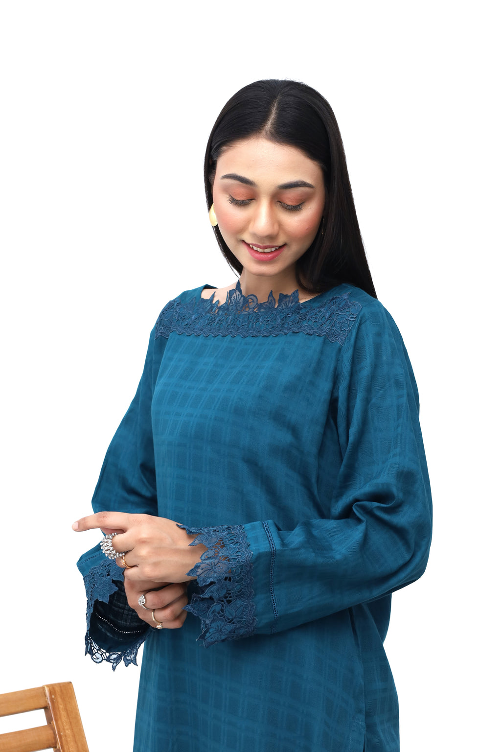 Teal Winter Viscose Textured 2-Piece Set | Top and Bottom