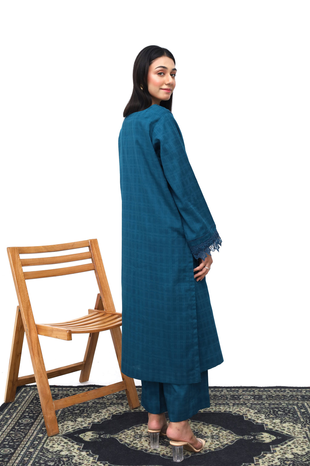 Teal Winter Viscose Textured 2-Piece Set | Top and Bottom