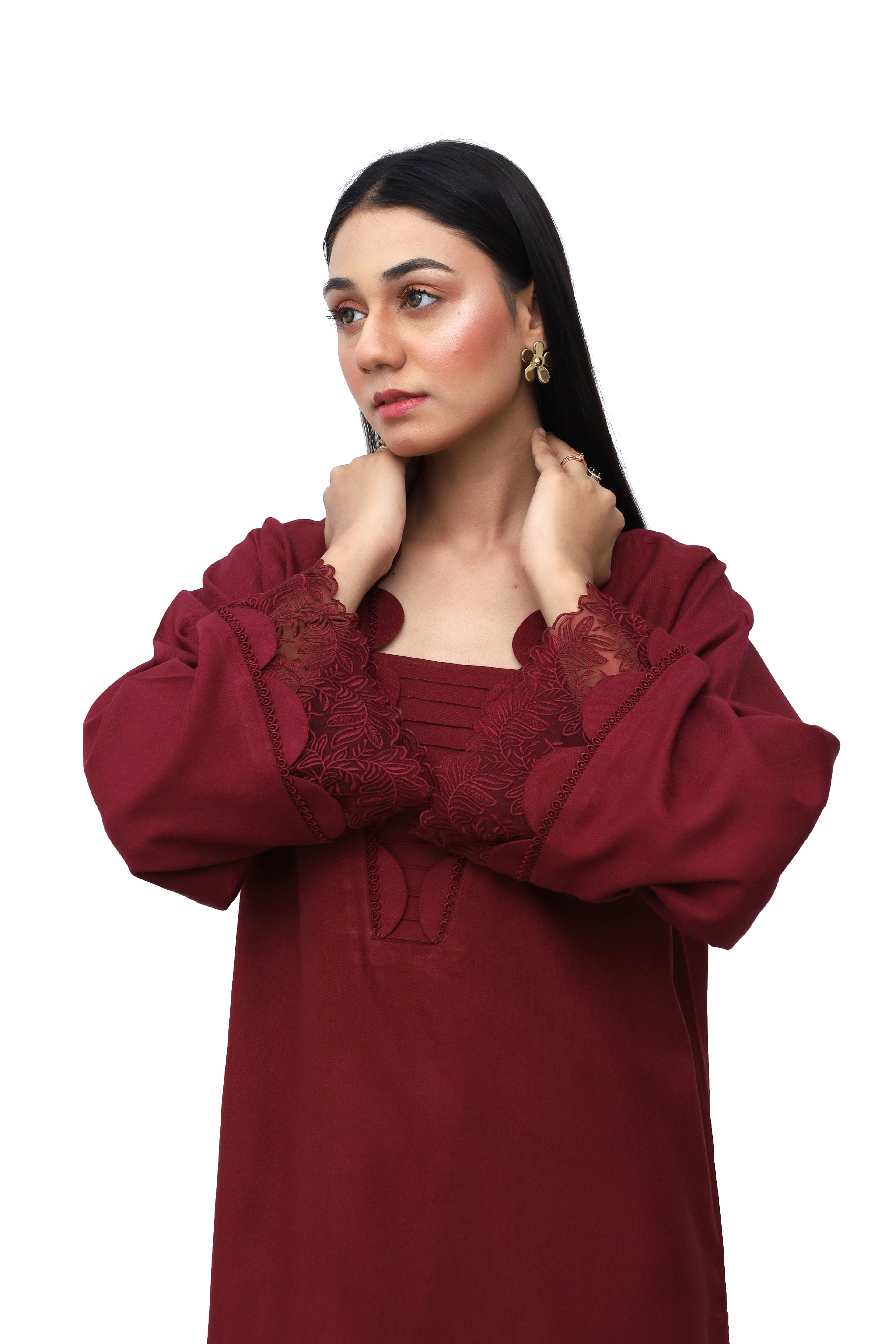 Maroon Dhanak 2-Piece Casual Set | Top and Bottom